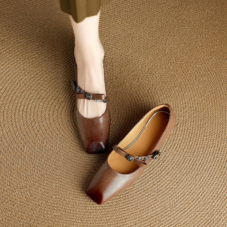 Neris Genuine Leather Mary Jane Flats