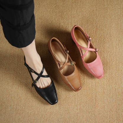 Kesia Genuine Leather Crisscross Strap Heels