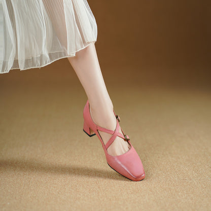 Kesia Genuine Leather Crisscross Strap Heels