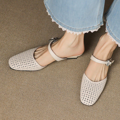 Mevi Genuine Leather Flat Mules