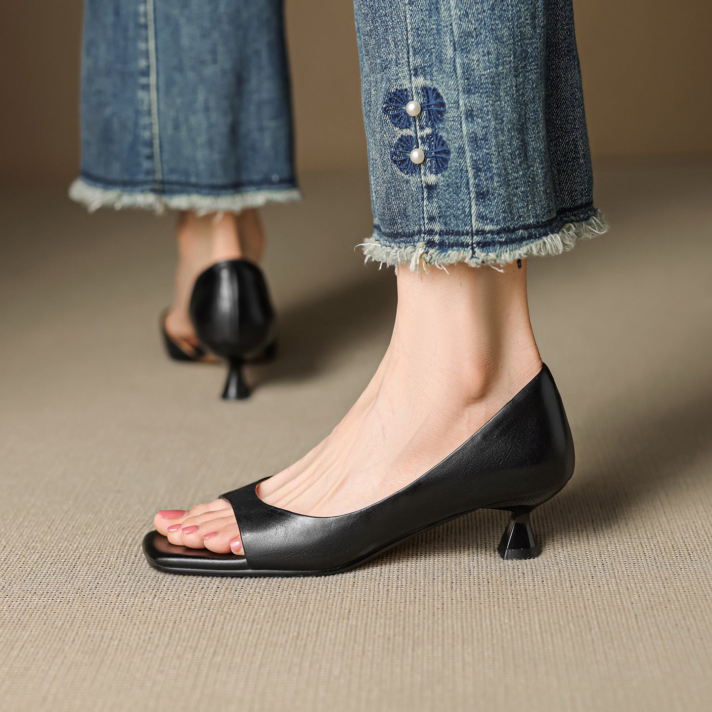 Doria Peep Toe Genuine Leather Heels