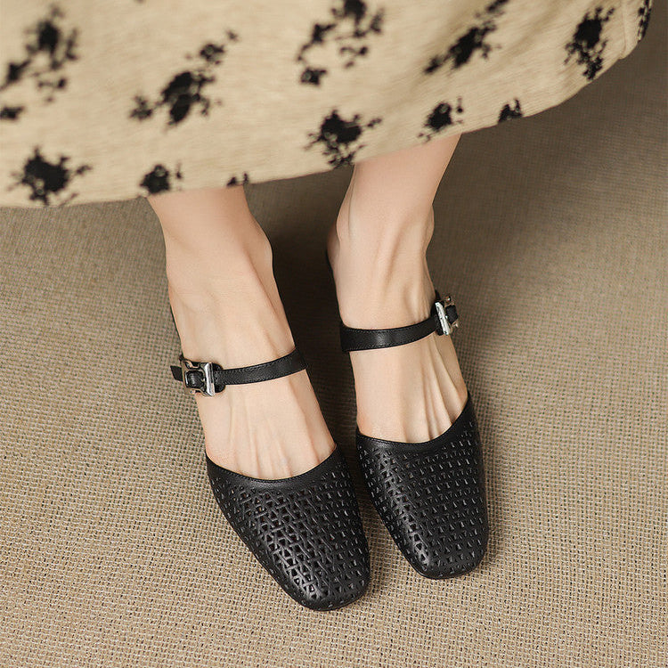 Mevi Genuine Leather Flat Mules
