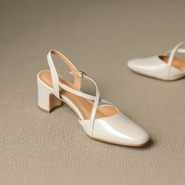 Norea Genuine Leather Cross Strap Heels