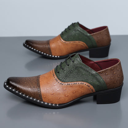 Brant Ostrich-Print Leather Dress Shoes