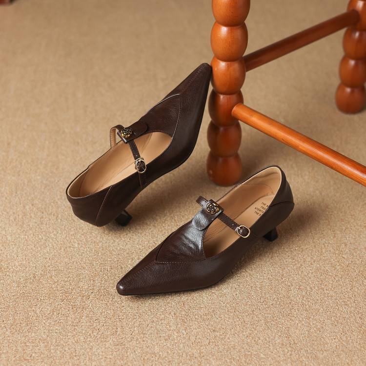 Olia Genuine Leather Kitten Heels