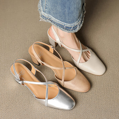 Norea Genuine Leather Cross Strap Heels
