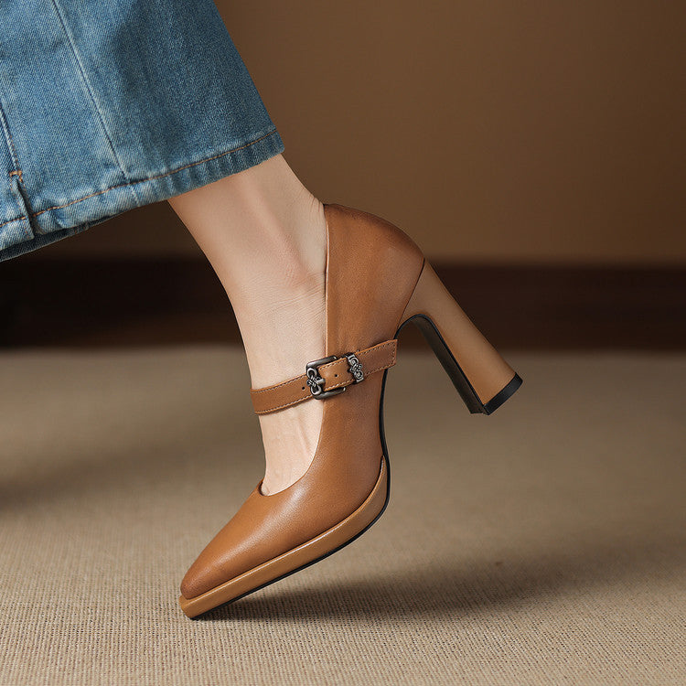 Eda Genuine Leather Heels