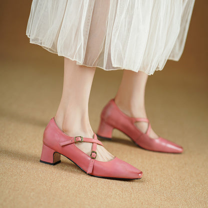 Kesia Genuine Leather Crisscross Strap Heels