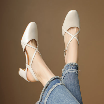 Norea Genuine Leather Cross Strap Heels