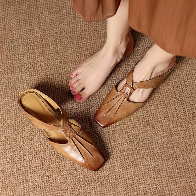 Doria Genuine Leather X-Strap Mules