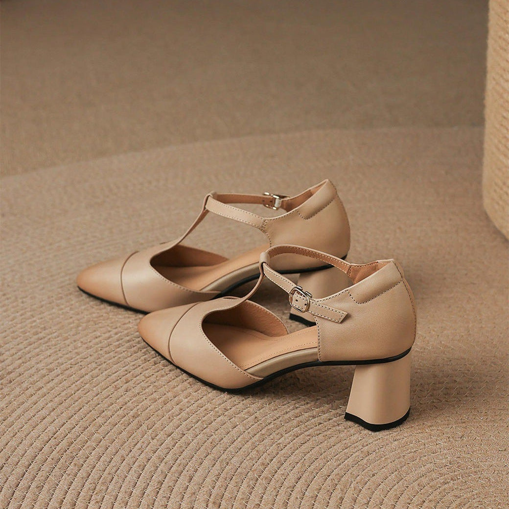 Orena Genuine Leather T-Strap Heels
