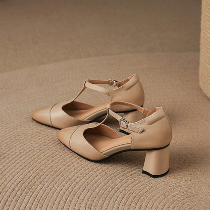 Orena Genuine Leather T-Strap Heels