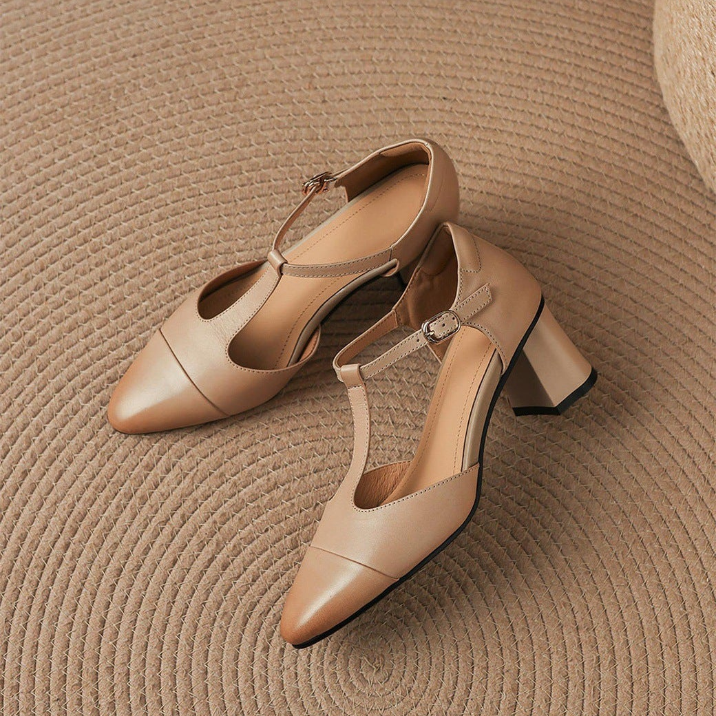 Orena Genuine Leather T-Strap Heels