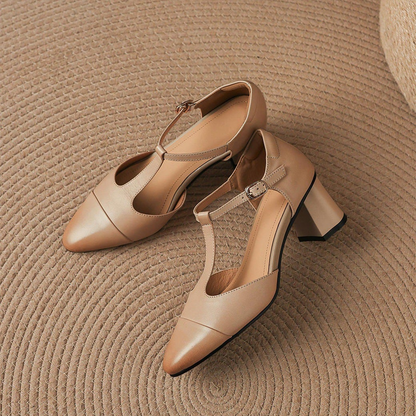 Orena Genuine Leather T-Strap Heels