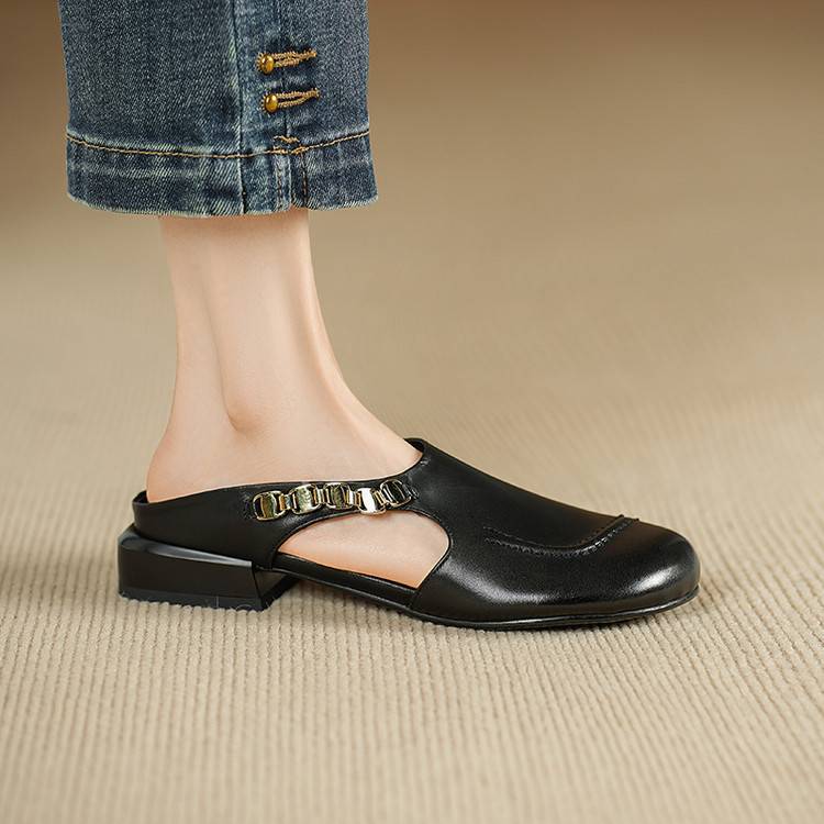 Orli Side Cut-Out Genuine Leather Mules