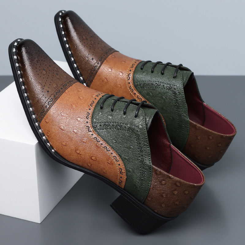 Brant Ostrich-Print Leather Dress Shoes