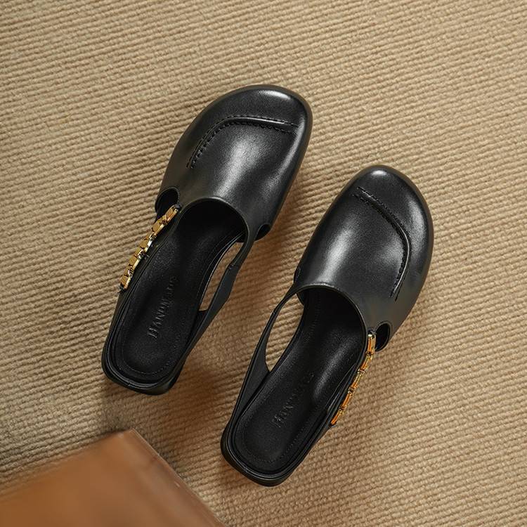 Orli Side Cut-Out Genuine Leather Mules