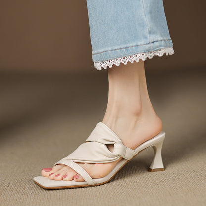 Zelen Genuine Leather Crossover Strap Sandals