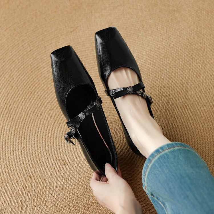 Neris Genuine Leather Mary Jane Flats