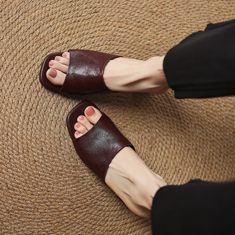 Lori Genuine Leather Open-Toe Mules