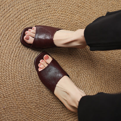 Lori Genuine Leather Open-Toe Mules