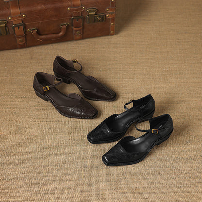 Elra Genuine Leather Mary Jane Heels