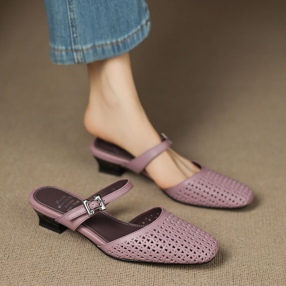 Mevi Genuine Leather Flat Mules