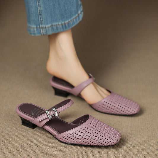 Mevi Genuine Leather Flat Mules