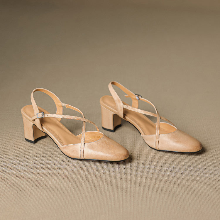 Norea Genuine Leather Cross Strap Heels