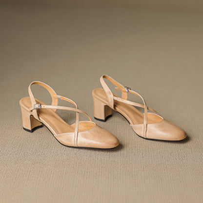 Norea Genuine Leather Cross Strap Heels