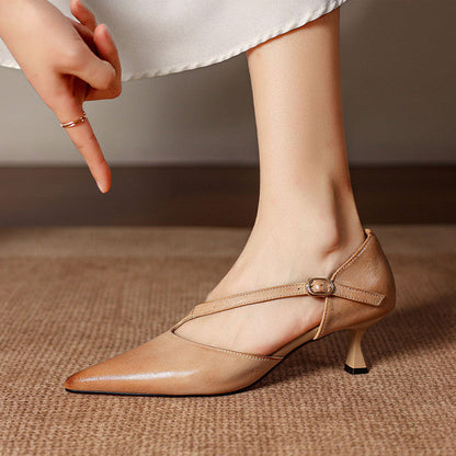 Deve Genuine Leather Crossover Strap Heels