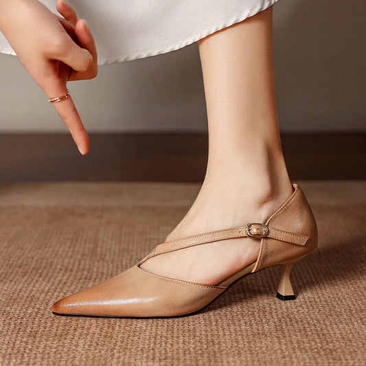 Deve Genuine Leather Crossover Strap Heels