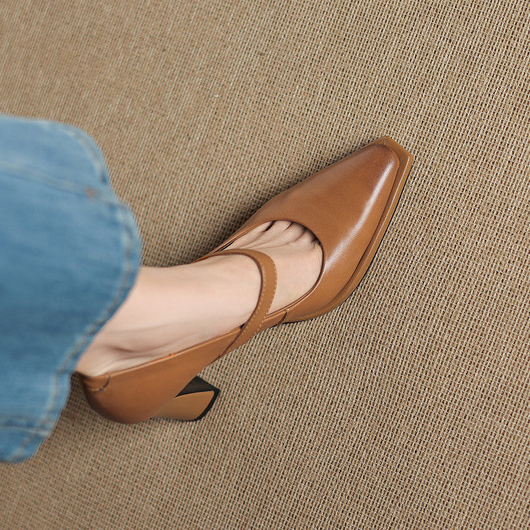 Eda Genuine Leather Heels