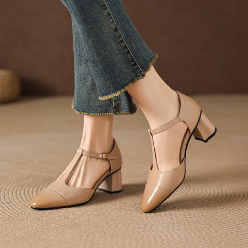 Orena Genuine Leather T-Strap Heels