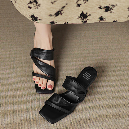 Zelen Genuine Leather Crossover Strap Sandals