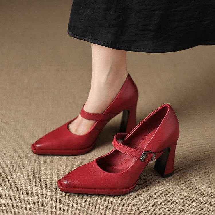 Eda Genuine Leather Heels