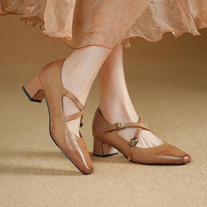 Kesia Genuine Leather Crisscross Strap Heels