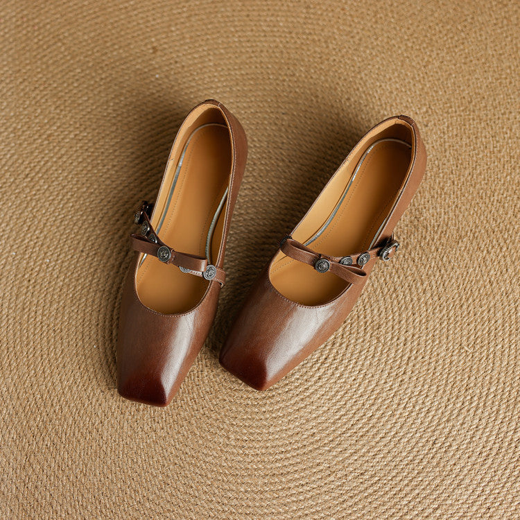 Neris Genuine Leather Mary Jane Flats