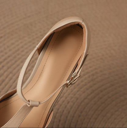 Orena Genuine Leather T-Strap Heels