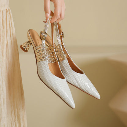 Vessa Genuine Leather Slingback Kitten Heels