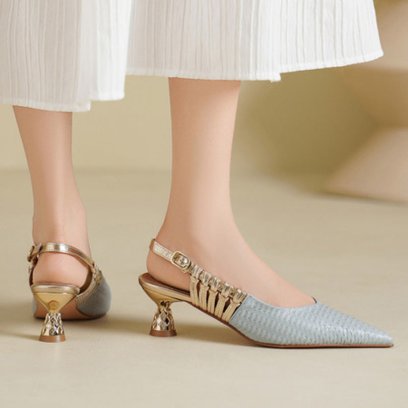 Vessa Genuine Leather Slingback Kitten Heels