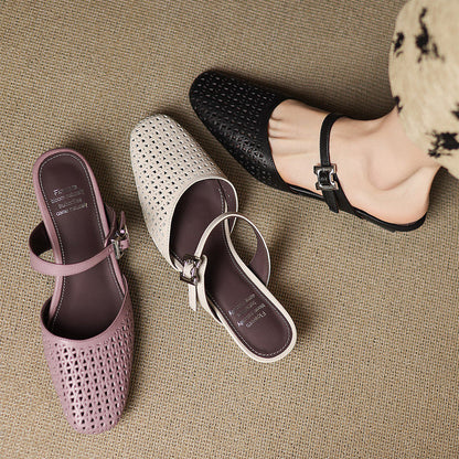 Mevi Genuine Leather Flat Mules