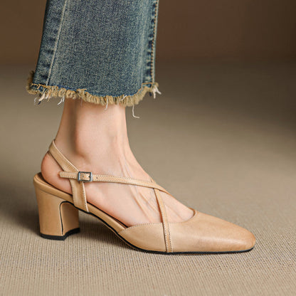Norea Genuine Leather Cross Strap Heels