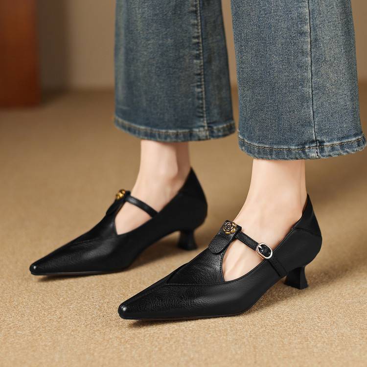 Olia Genuine Leather Kitten Heels