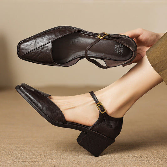 Elra Genuine Leather Mary Jane Heels
