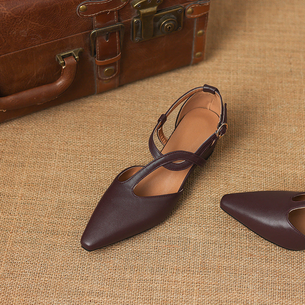 Falia Genuine Leather T-strap Heels