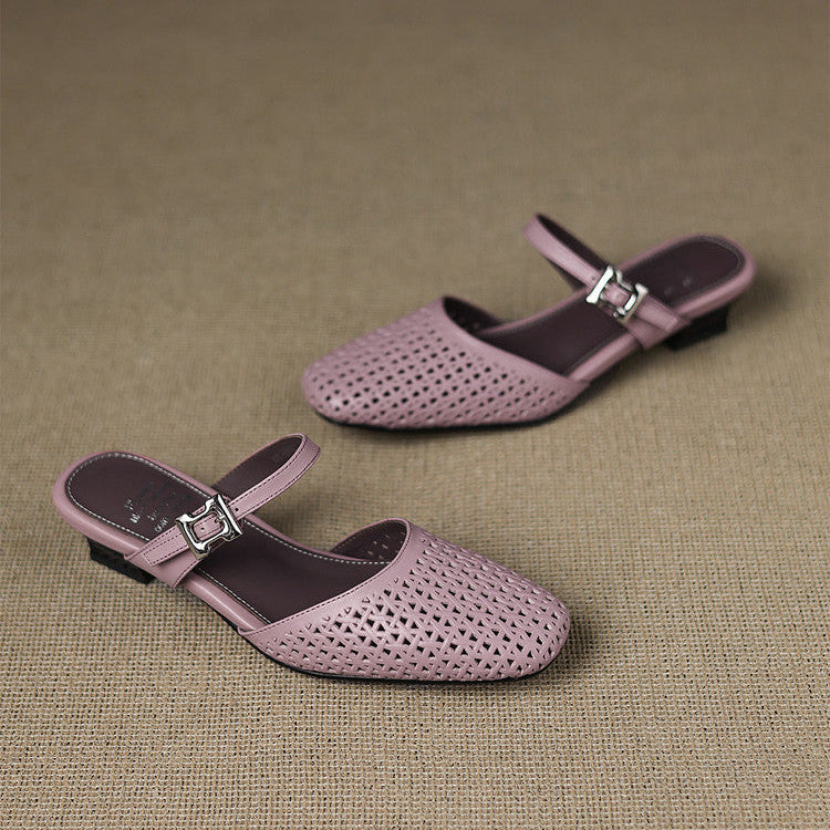 Mevi Genuine Leather Flat Mules