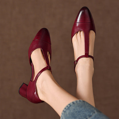 Orena Genuine Leather T-Strap Heels
