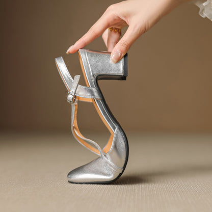Norea Genuine Leather Cross Strap Heels
