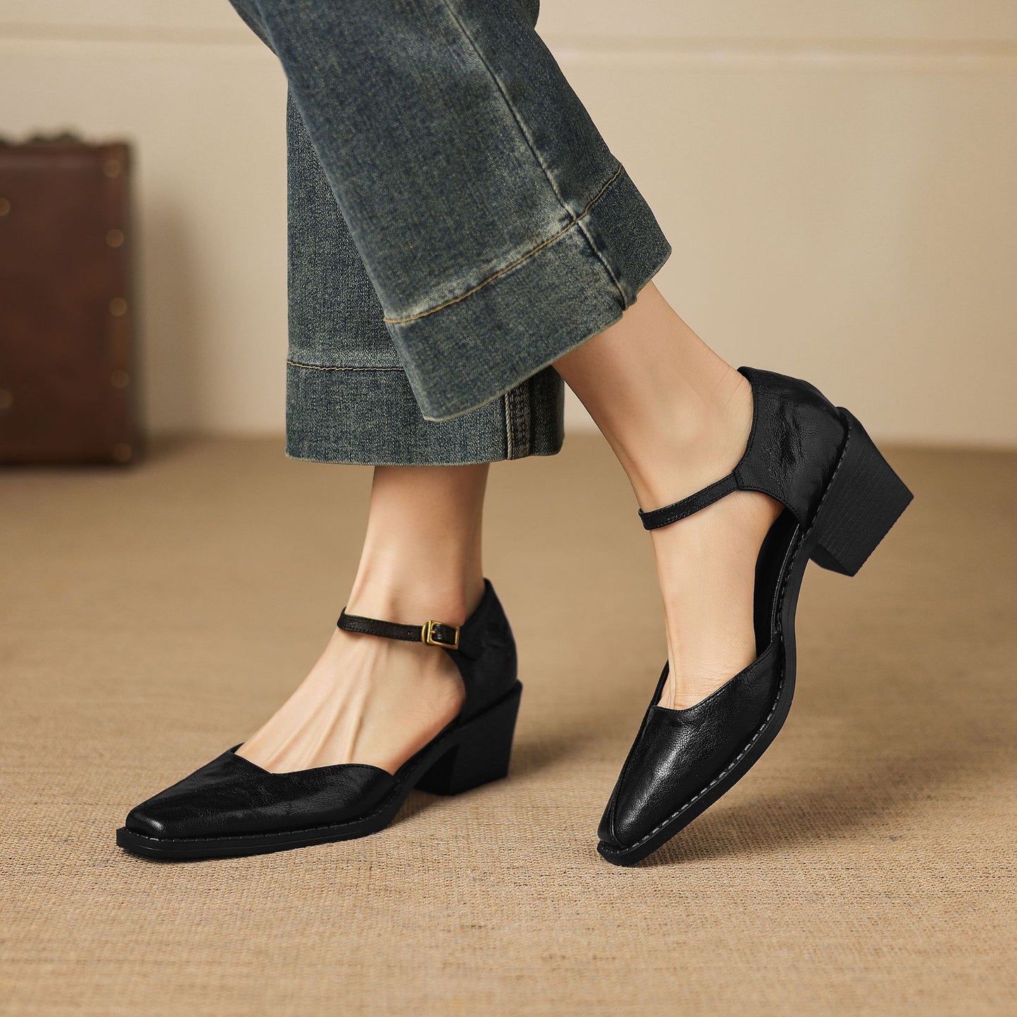 Elra Genuine Leather Mary Jane Heels